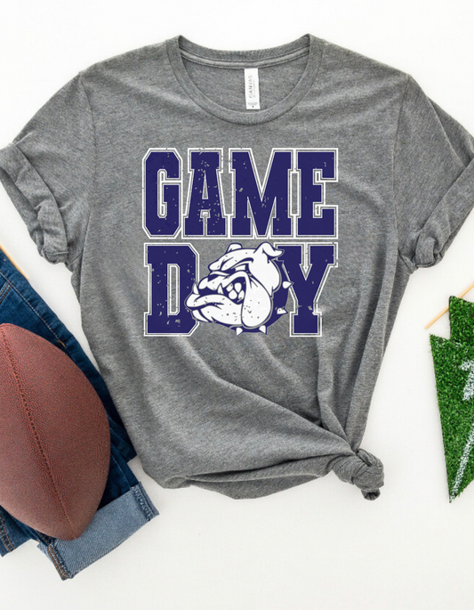 BULLDOGS DISTRESSED GAME DAY - GRAY TEE