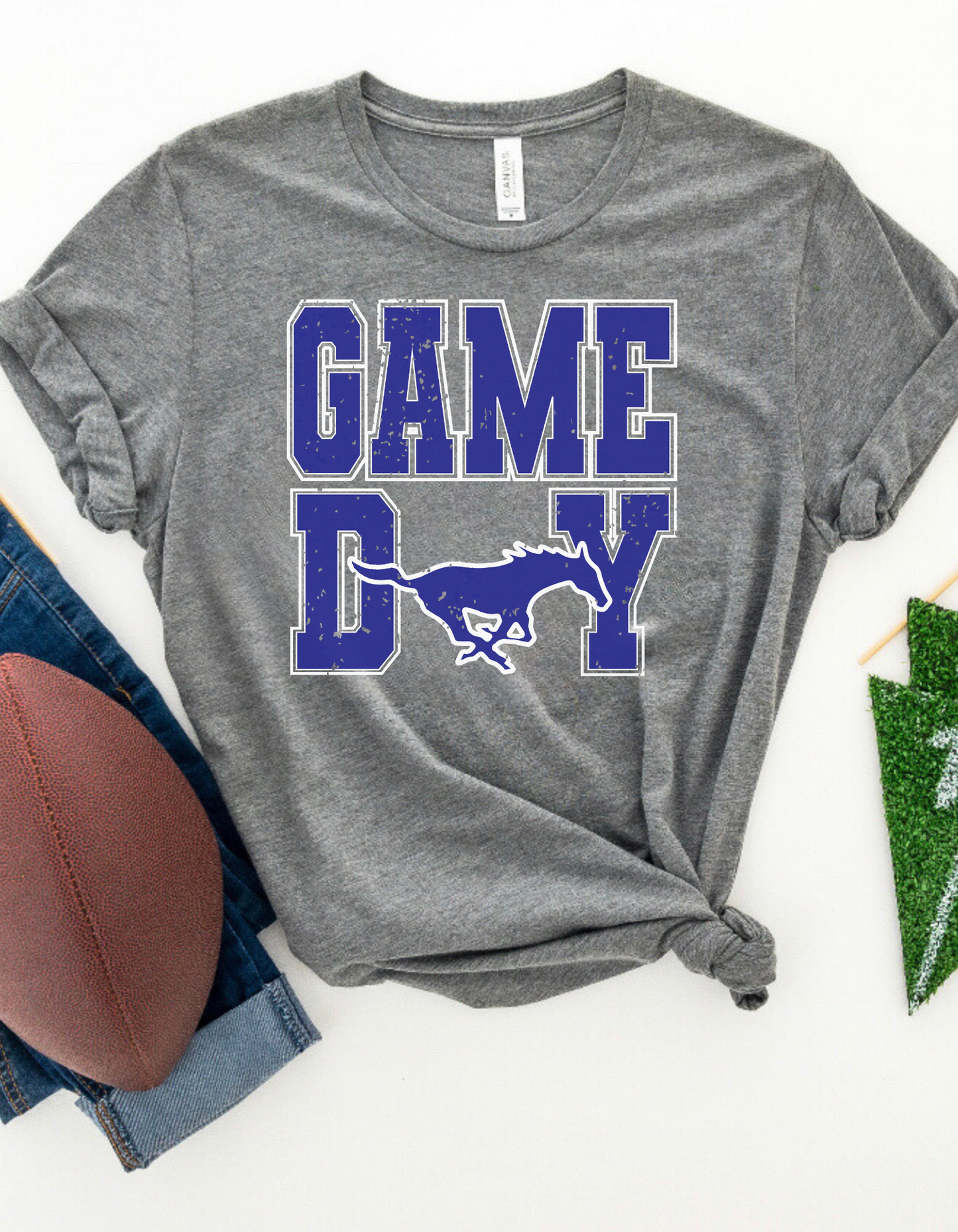 North Nodaway Mustangs Distressed Game Day Grey Tee