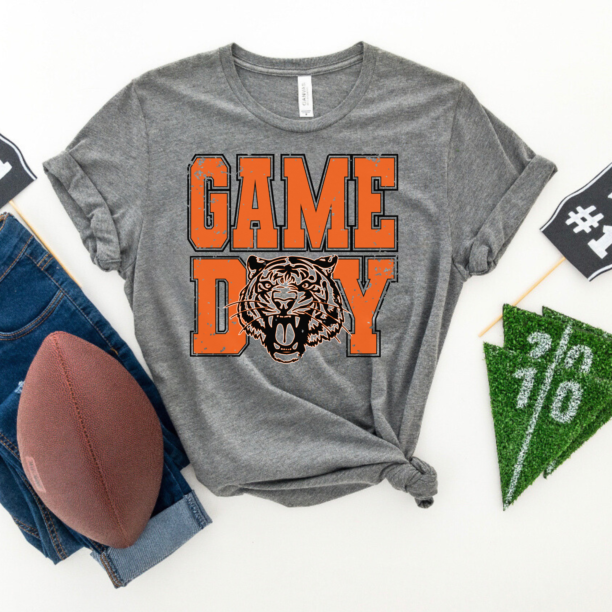 Red Oak Tigers Distressed Game Day Grey Tee