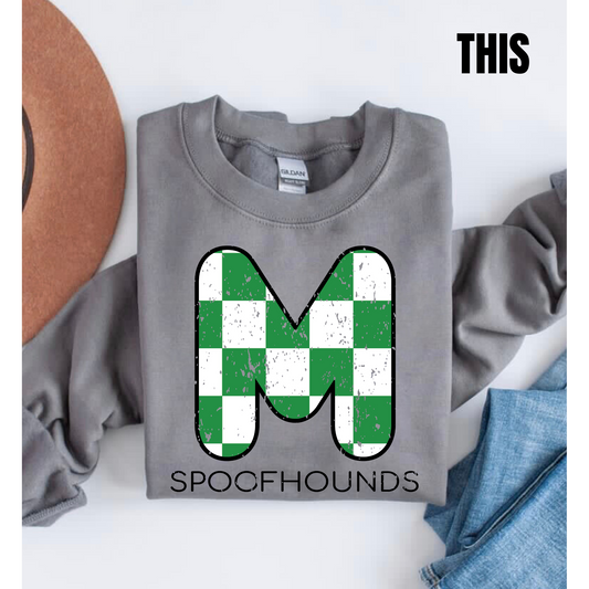 CHECKERED M SPOOFHOUNDS - CHARCOAL CREWNECK