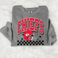 KANSAS CITY FOOTBALL CHECKERED WITH DOODLE STARS - GREY CREWNECK