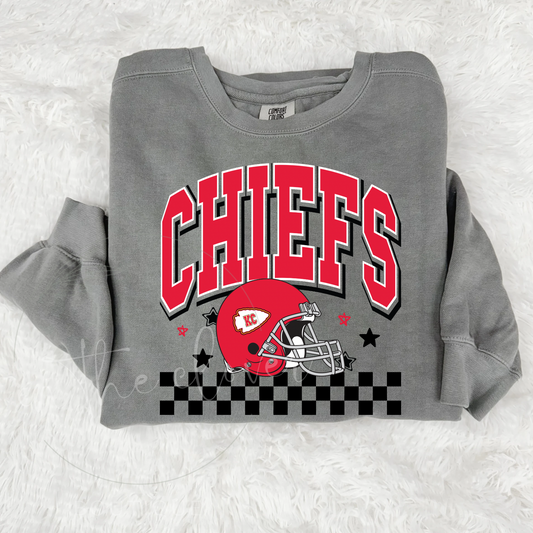 KANSAS CITY FOOTBALL CHECKERED WITH DODDLE STARS - GREY CREWNECK