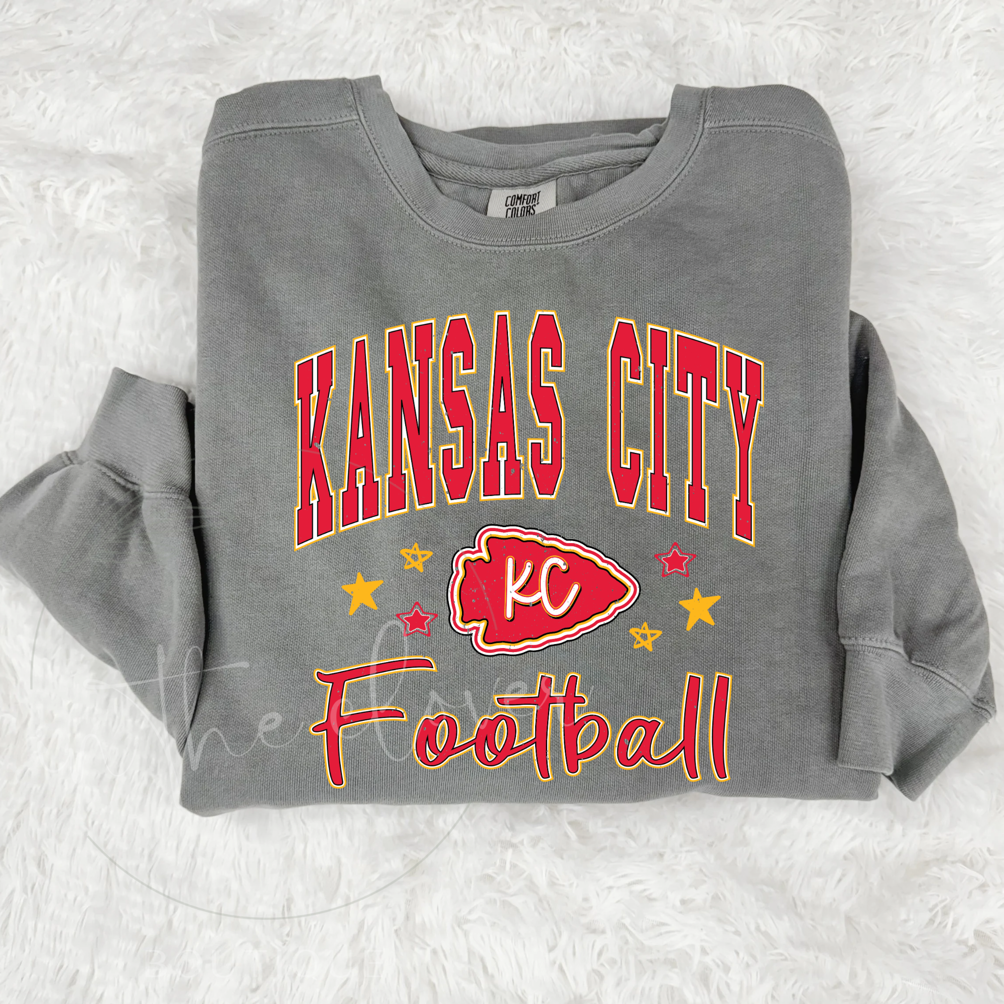 KANSAS CITY FOOTBALL DOODLE STARS - GREY CREWNECK