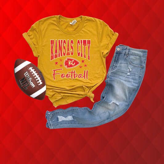 KANSAS CITY FOOTBALL WITH DODDLE STARS - MUSTARD TEE