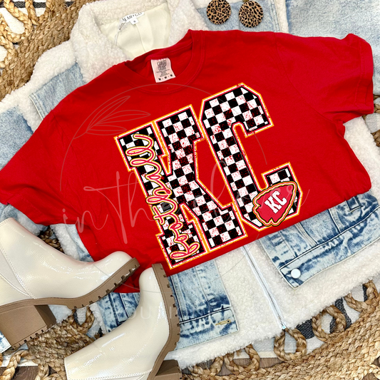 CHECKERED KC FOOTBALL - RED TEE