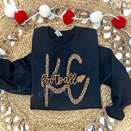 LEOPARD SCRIPT KC FOOTBALL - BLACK CREWNECK