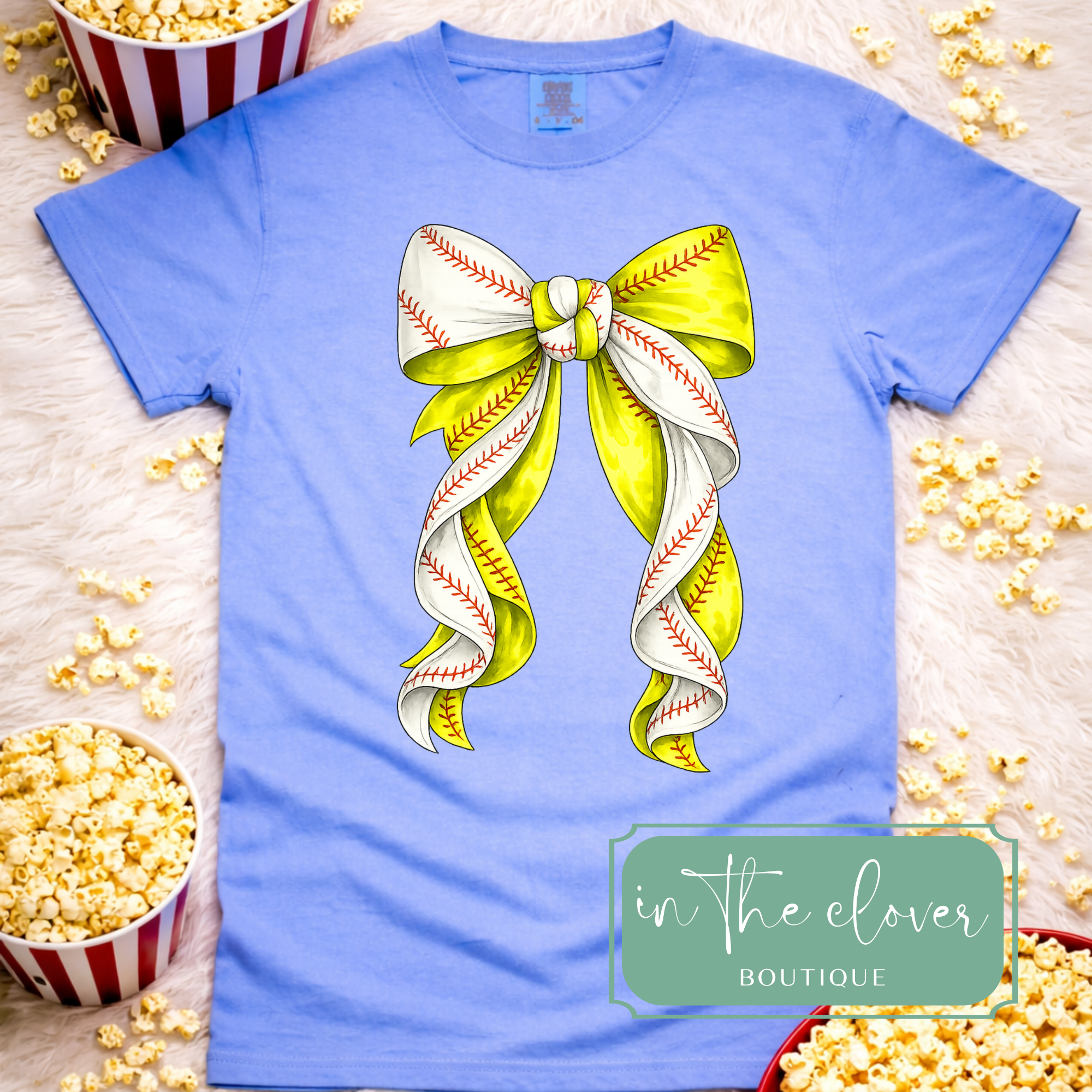 Twisted Coquette Softball/Baseball Bow - Blue Tee