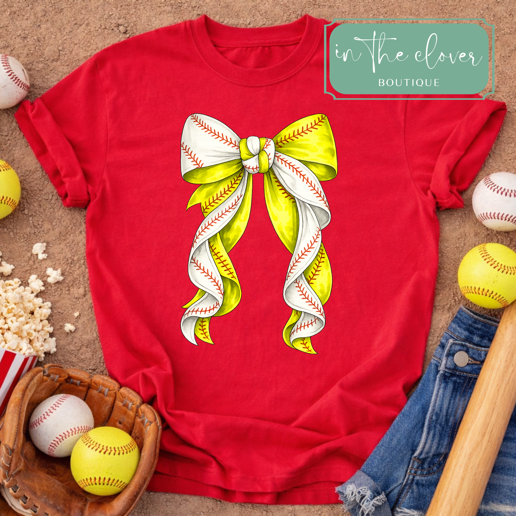 Twisted Coquette Softball/Baseball Bow - Red Tee