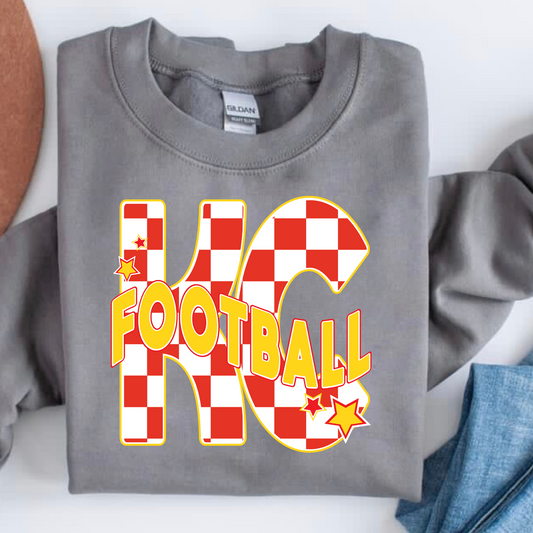 KC Football Checkered Charcoal Crewneck