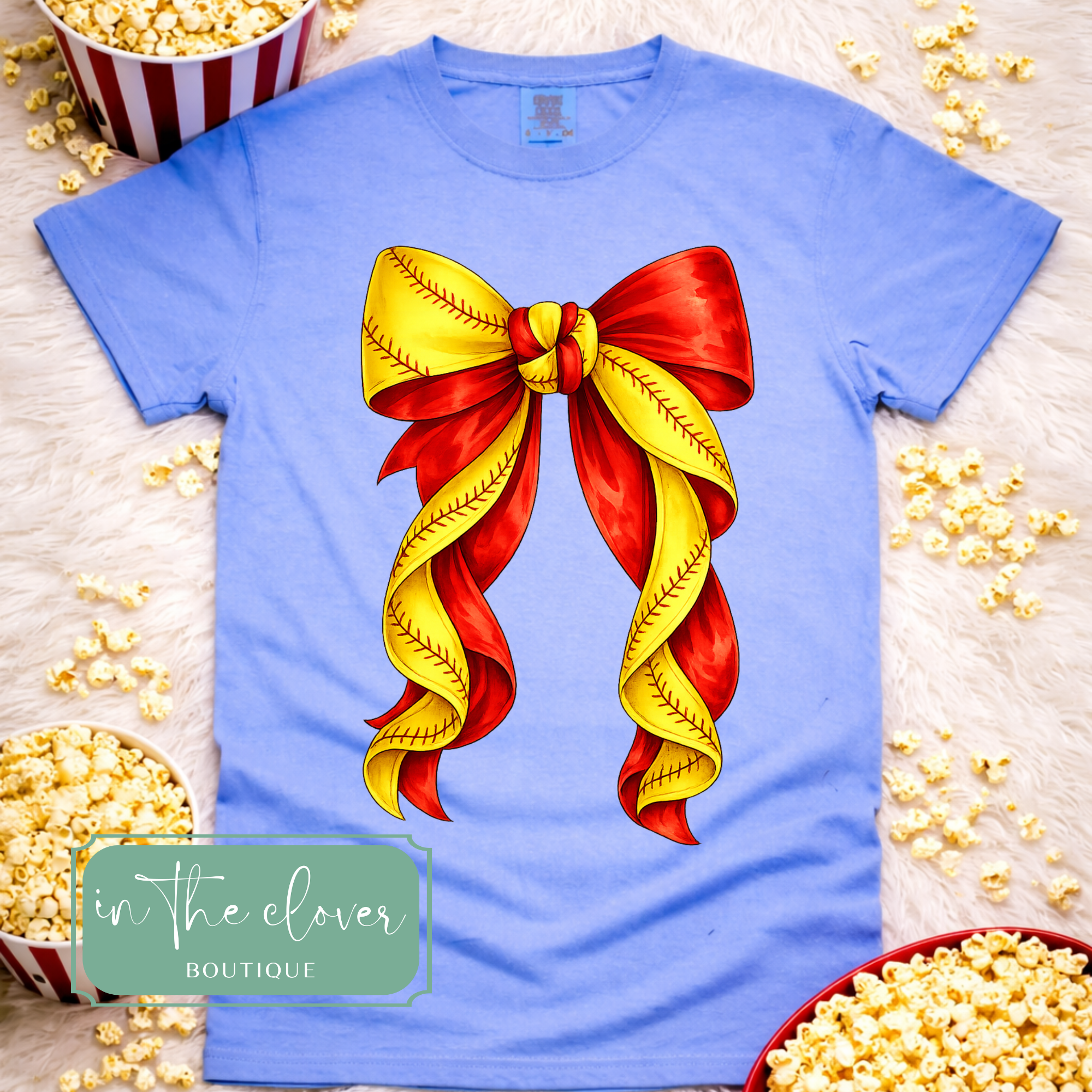 Twisted Coquette Softball Bow - Blue Tee