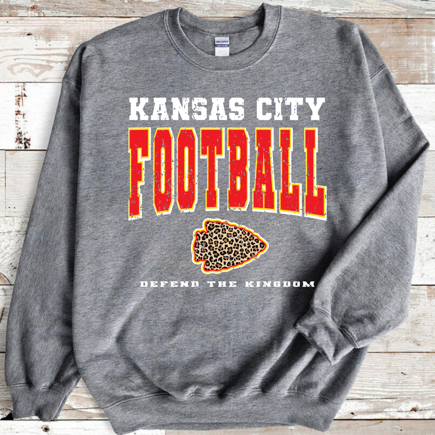 Kansas City Football Defend the Kingdom Grey Crewneck