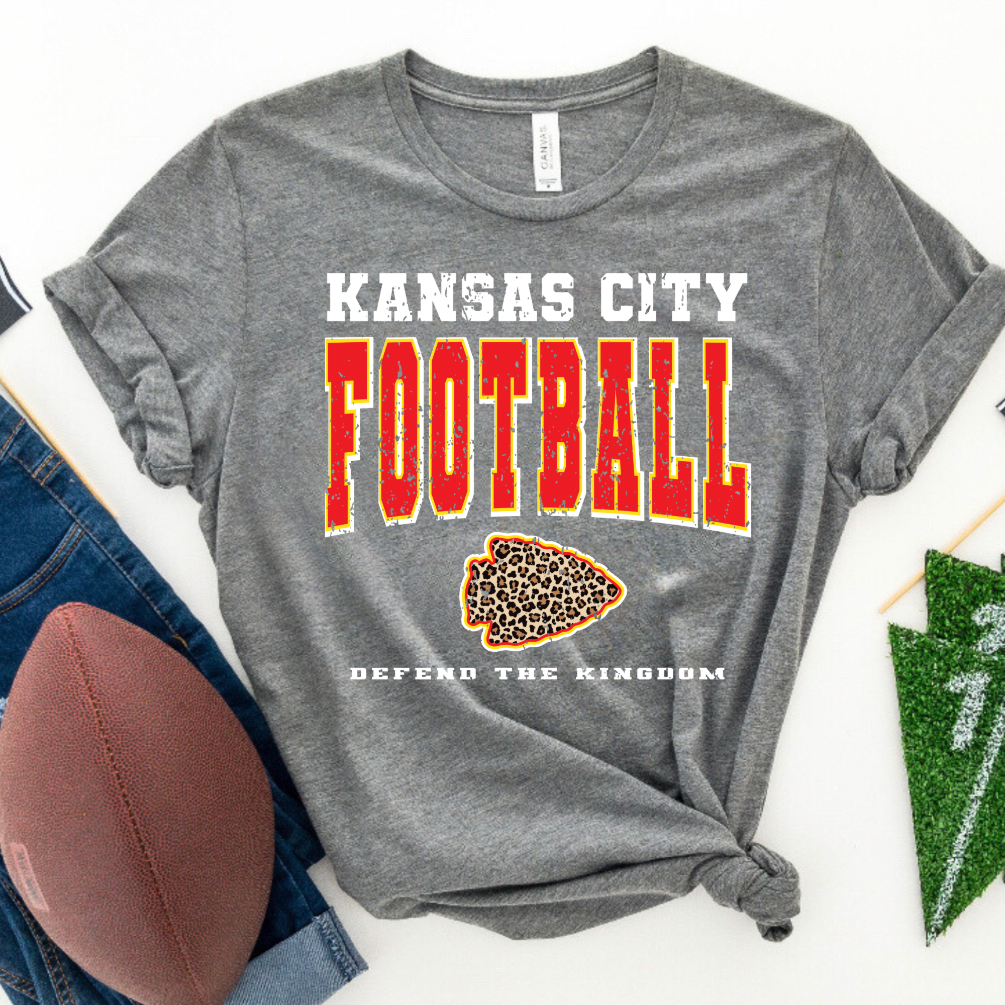 Kansas City Football Defend the Kingdom Grey Tee