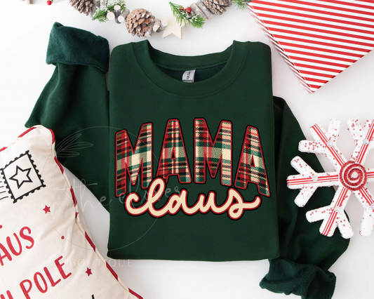 ARCHED PLAID MAMA CLAUS - FOREST CREWNECK