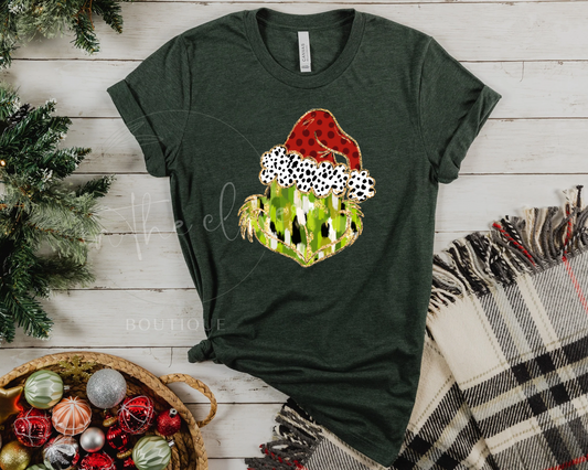 WATERCOLOR GRINCH - HEATHER FOREST GREEN TEE