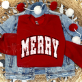 DISTRESSED WHITE MERRY - DARK RED CREWNECK