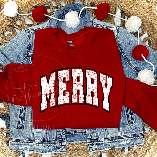 **BLACK FRIDAY** DISTRESSED WHITE MERRY - DARK RED CREWNECK