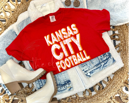 DISTRESSED KANSAS CITY FOOTBALL - RED TEE