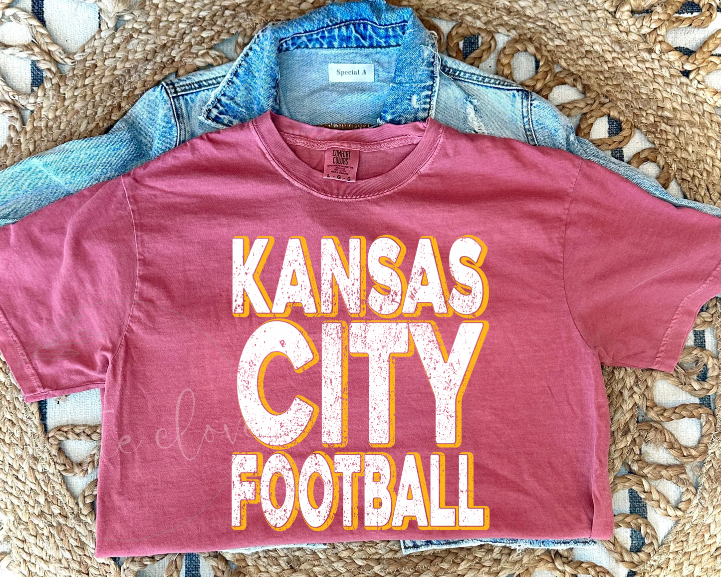 DISTRESSED KANSAS CITY FOOTBALL - CRIMSON TEE