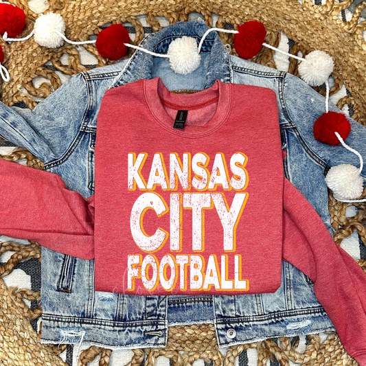 DISTRESSED KANSAS CITY FOOTBALL - HEATHER SCARLET CREWNECK