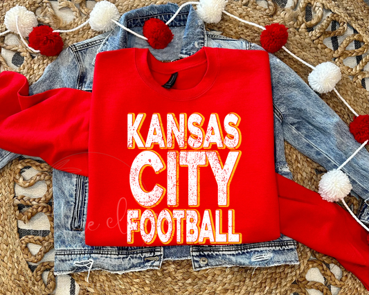 DISTRESSED KANSAS CITY FOOTBALL - RED CREWNECK