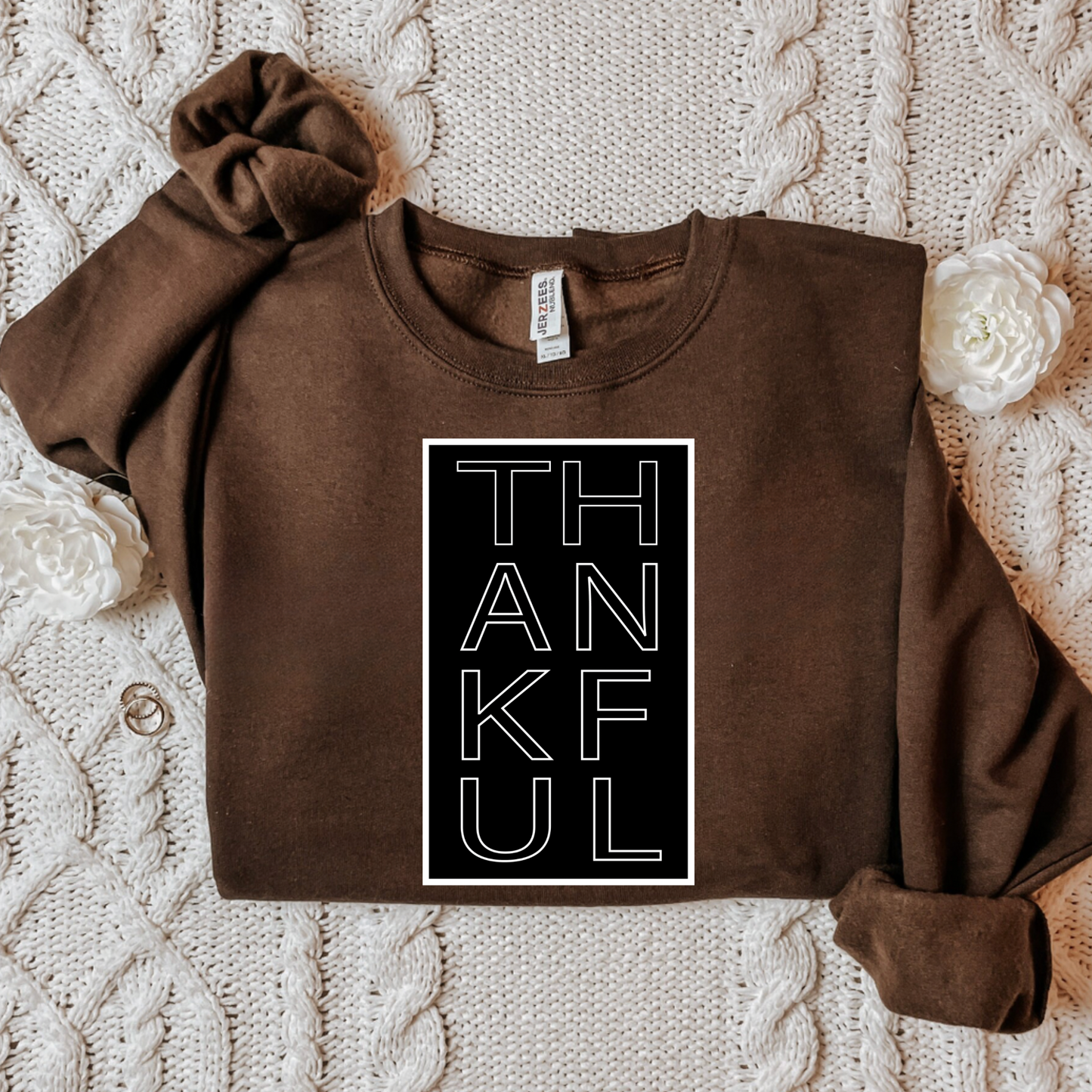 BLOCK THANKFUL - BROWN CREWNECK