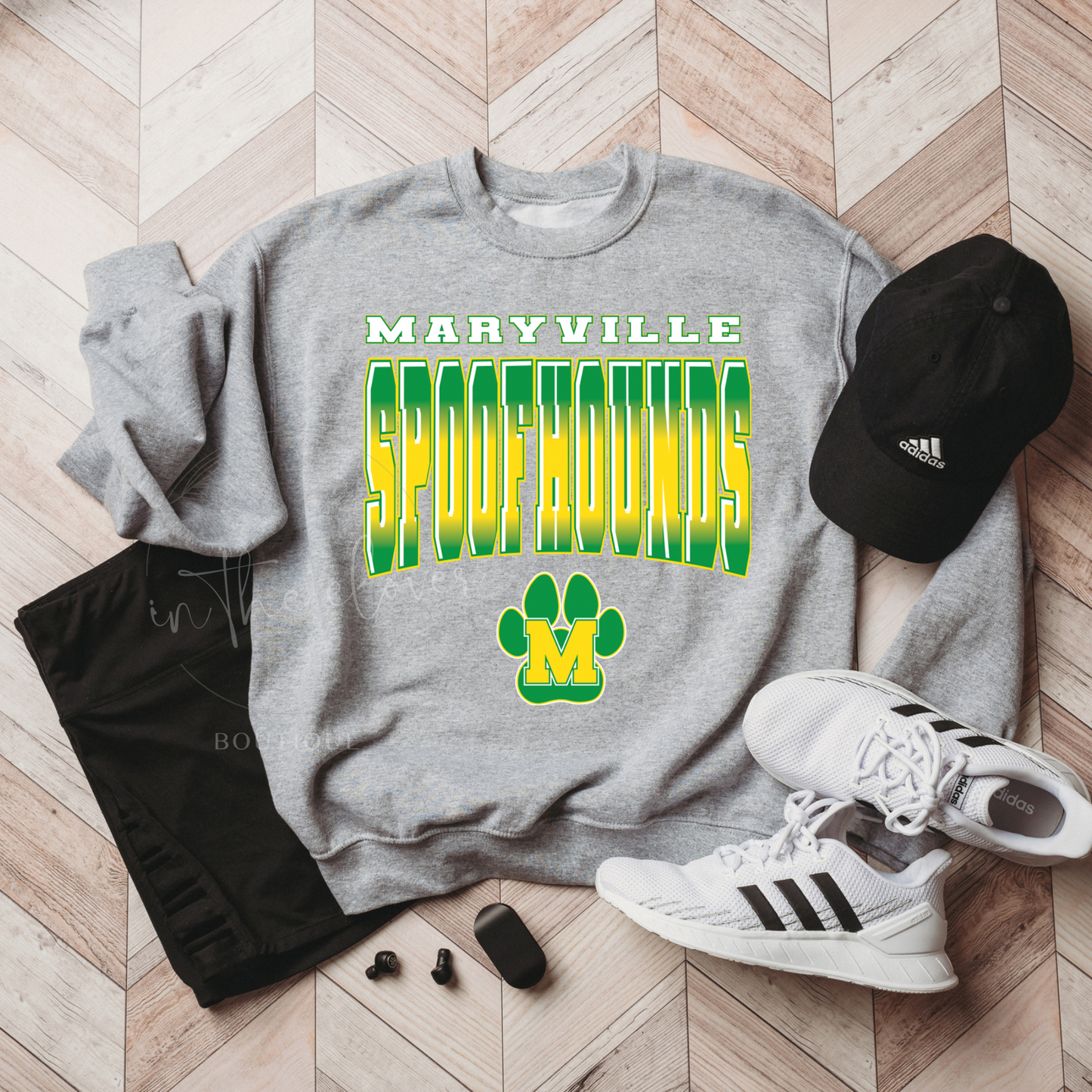 Maryville Spoofhounds Green and Yellow Ombre Grey Crewneck