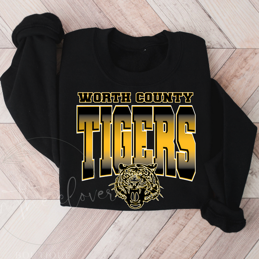 Worth County tigers, ombre crewneck