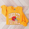 Kansas City Football Red Helmet with Leopard Arrowhead Gold Crewneck