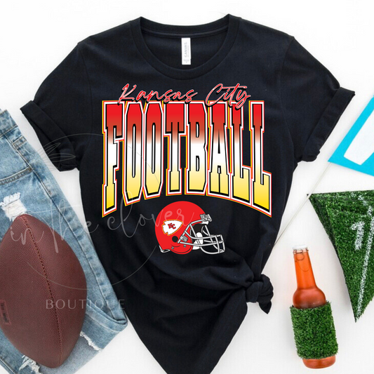 Kansas City Football Red, White, Yellow Ombre Black Tee