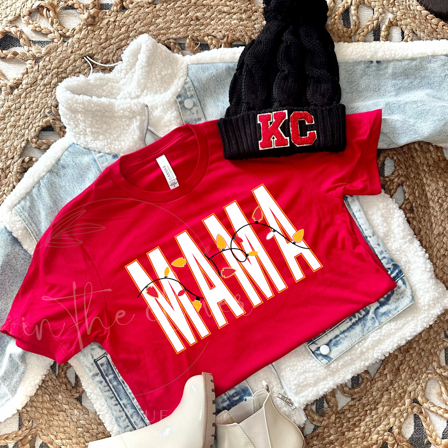 MAMA CHIEFS CHRISTMAS LIGHTS - RED TEE