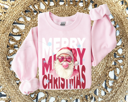 **BLACK FRIDAY** MERRY MERRY CHRISTMAS BUBBLE GUM SANTA - PINK CREWNECK