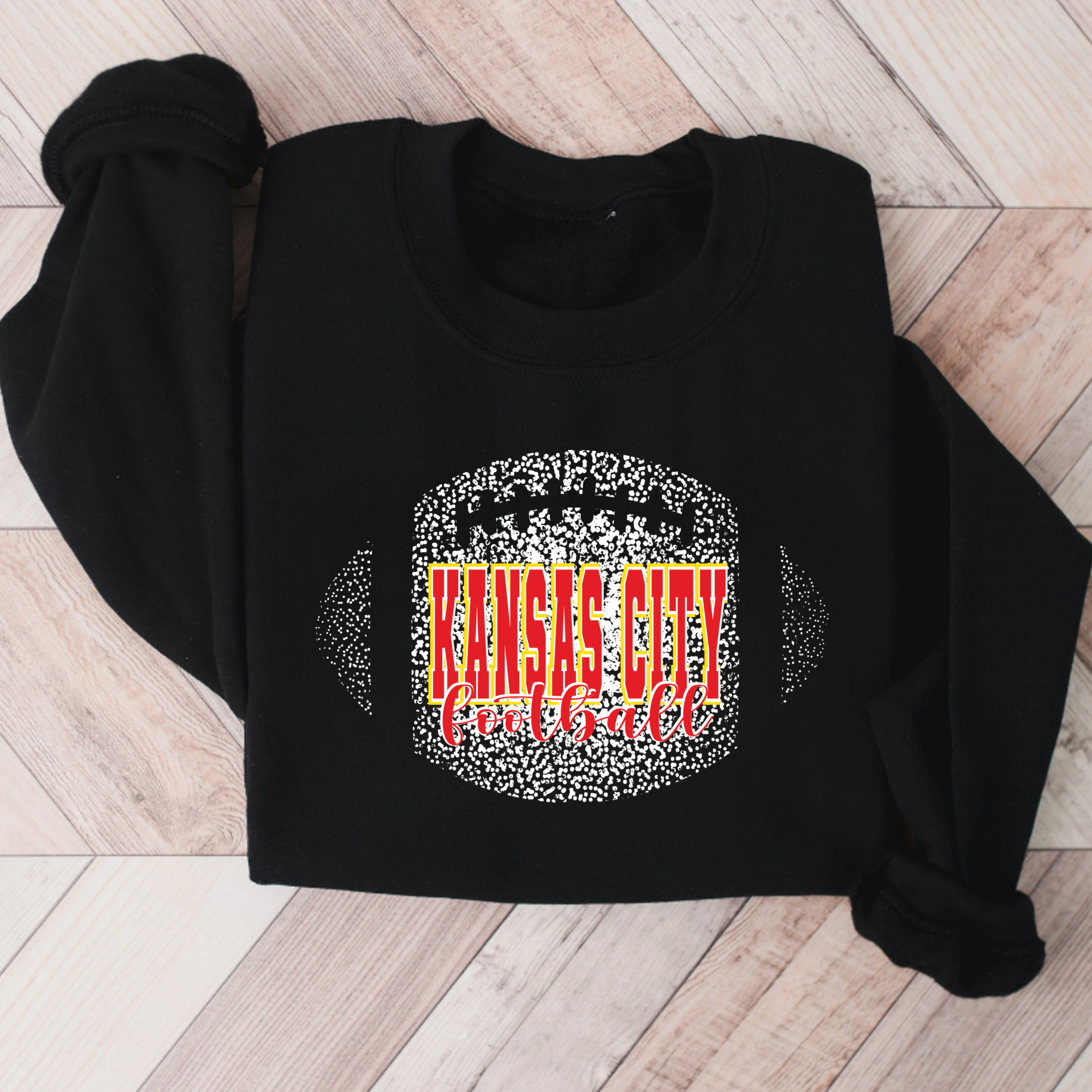 Dotted KC Football Black Crewneck