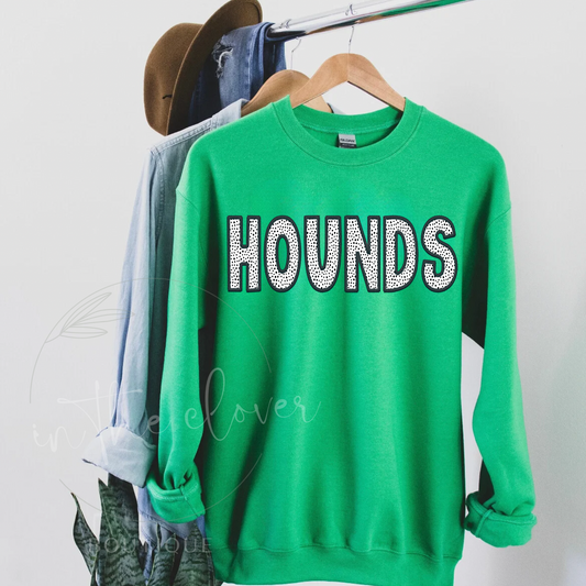 Hounds Dotted Black Faux Embroidery Green Crewneck