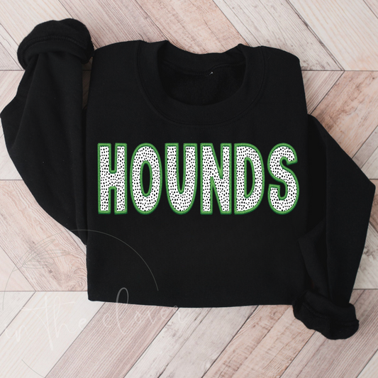 Hounds Dotted Green Faux Embroidery Black Crewneck