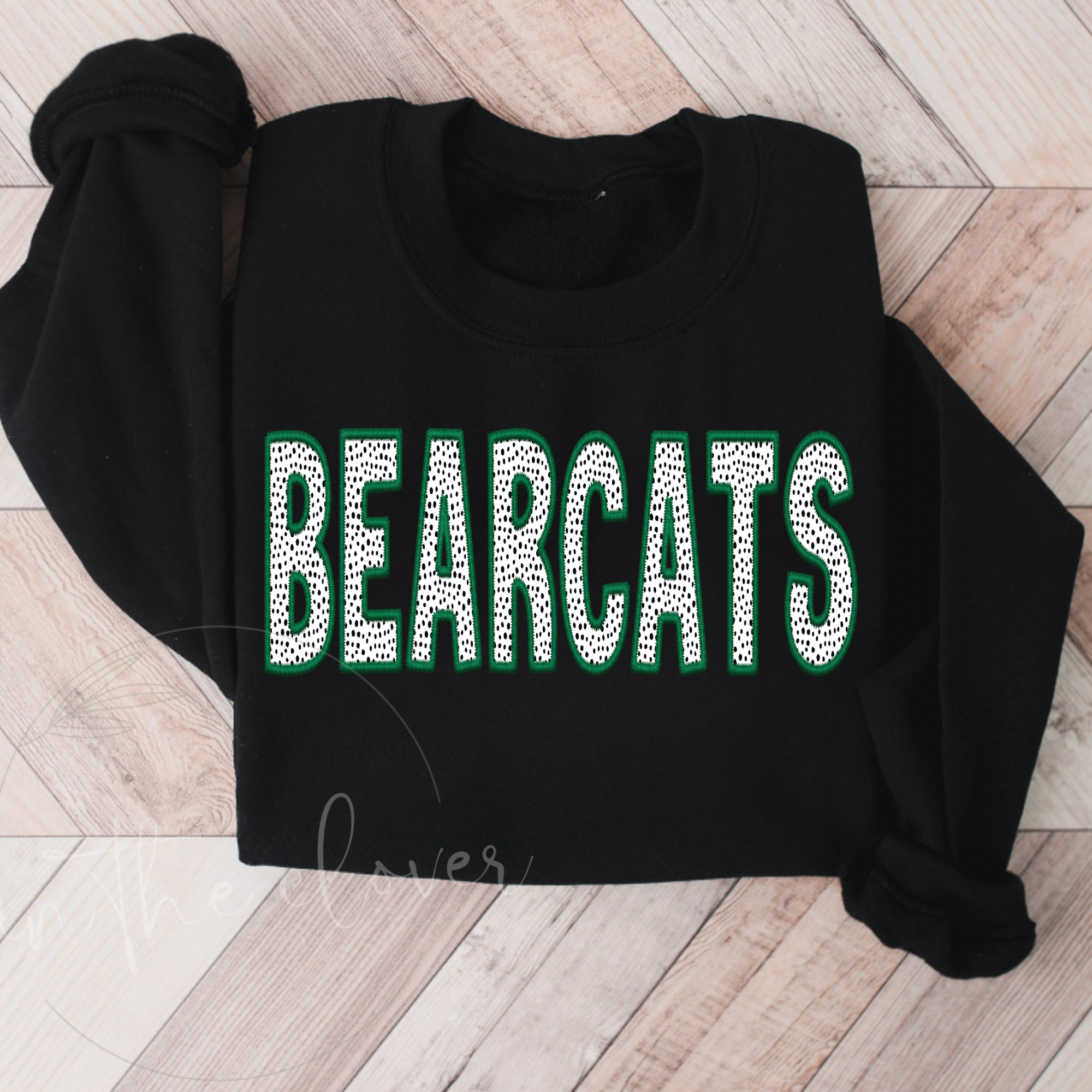 Bearcats Green Faux Embroidery - Black Crewneck