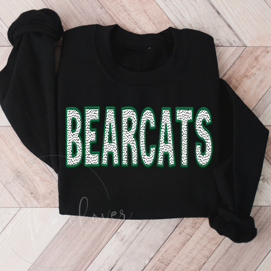 Bearcats Green Faux Embroidery - Black Crewneck