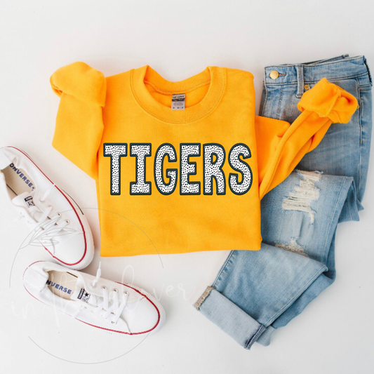 Tigers Black Faux Embroidery Gold Crewneck