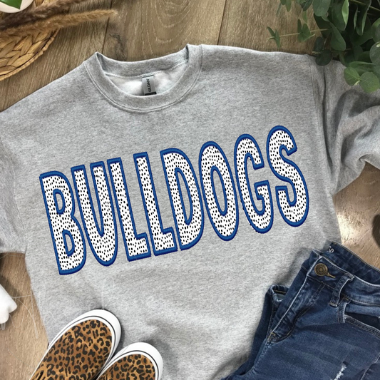 Dotted Bulldogs Blue Faux Embroidery Grey Crewneck