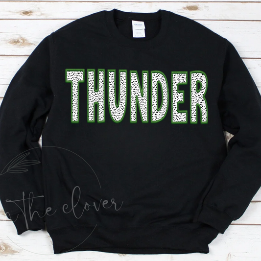 Dotted Thunder Green Faux Embroidery Black Crewneck