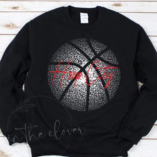 Dotted Hoop City Basketball Black Crewneck