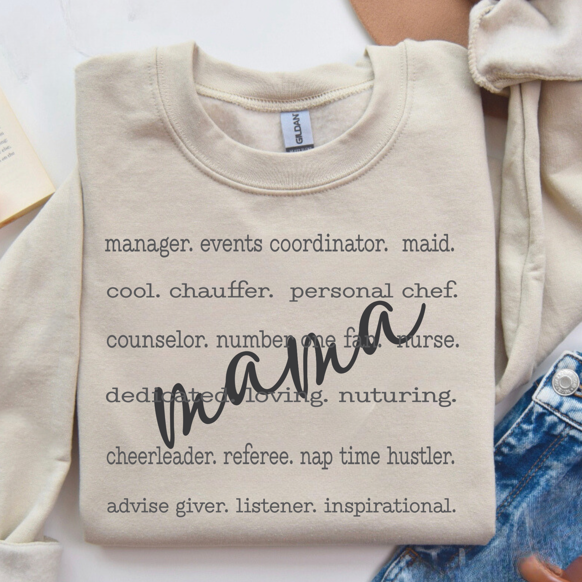 Mama Typography Sand Crewneck