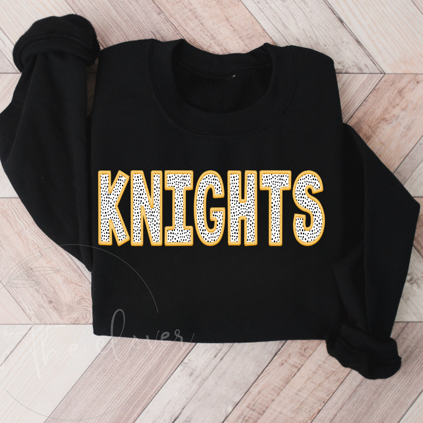 Dotted Knights Gold Faux Embroidery Black Crewneck