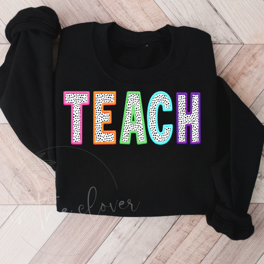 Dotted Teach Faux Embroidery Black Crewneck
