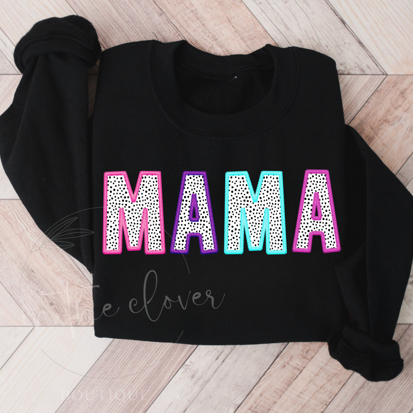 **BLACK FRIDAY** Dotted Mama Faux Embroidery Black Crewneck