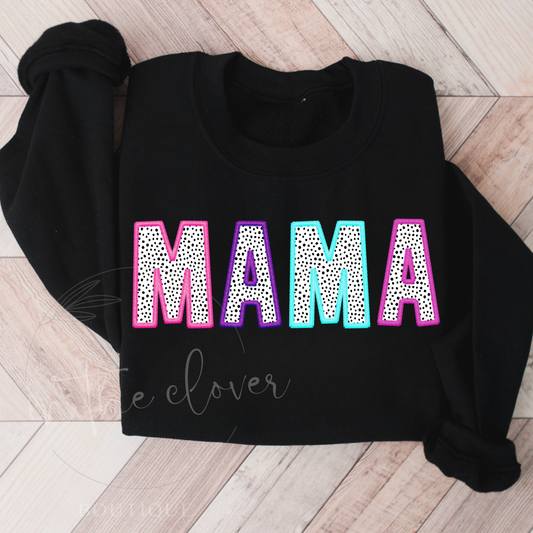 Dotted Mama Faux Embroidery Black Crewneck