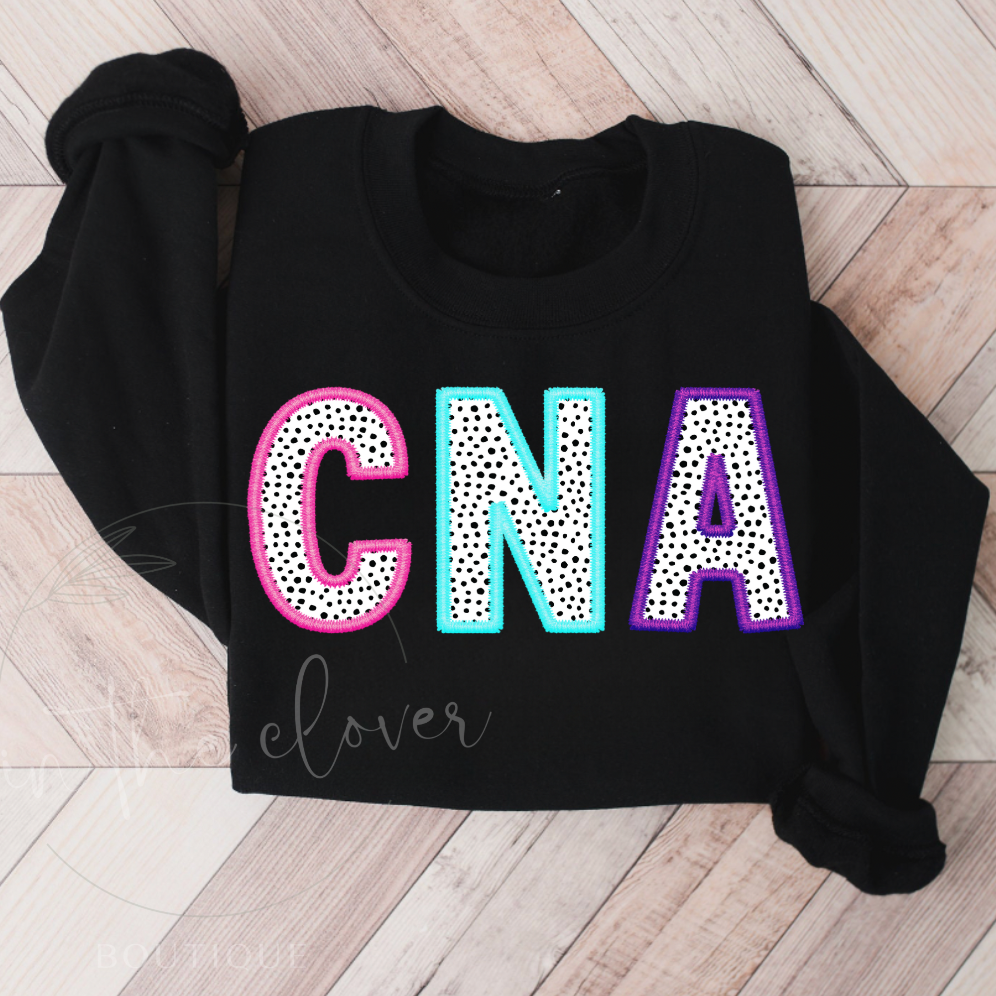 Dotted CNA Faux Embroidery Black Crewneck
