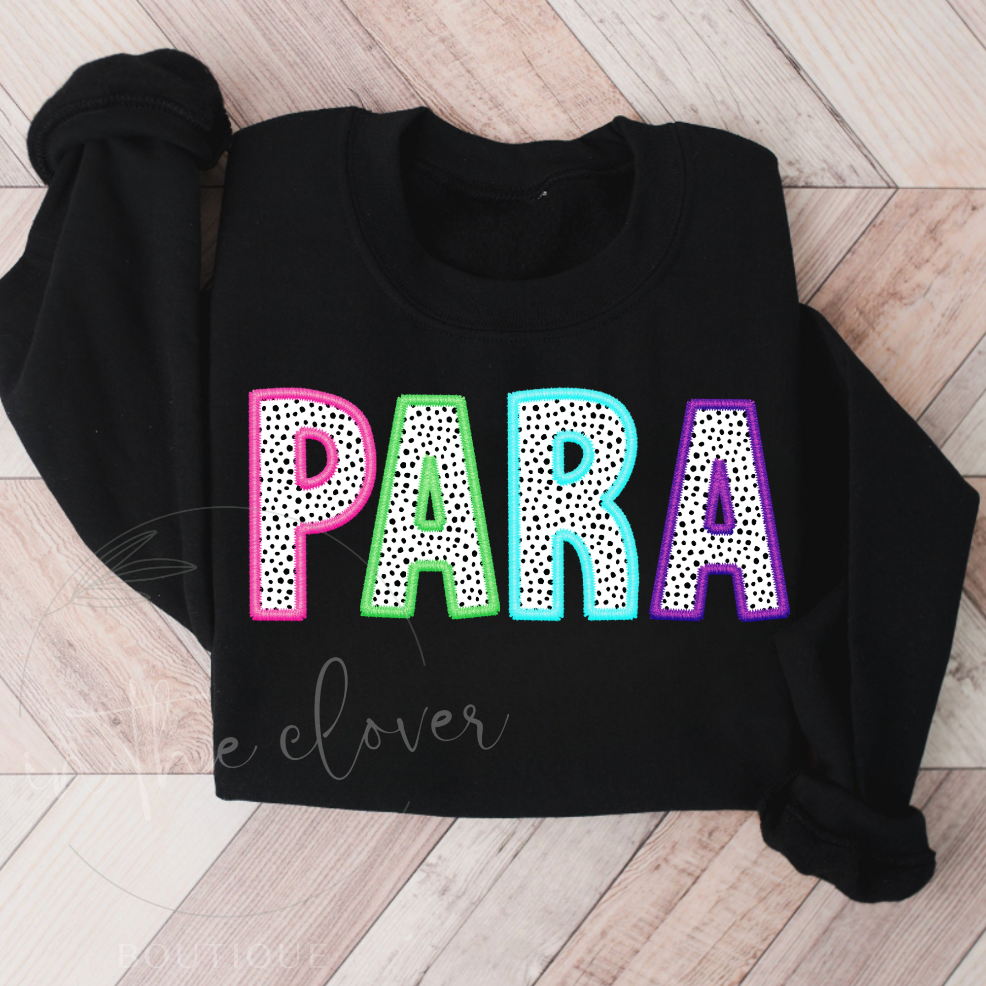 Dotted Para Faux Embroidery Black Crewneck
