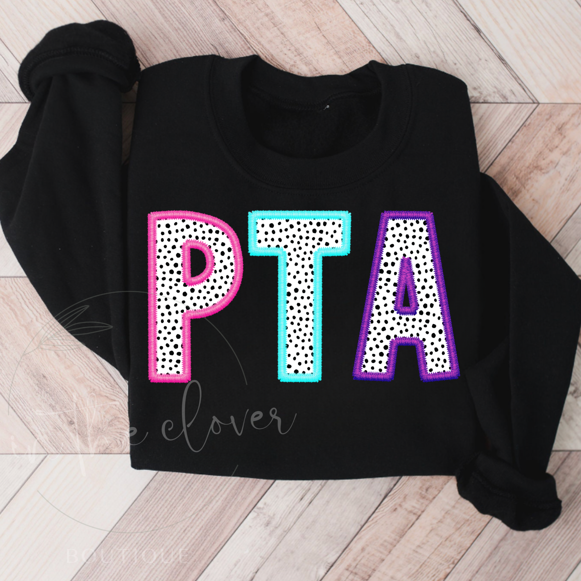 Dotted PTA Faux Embroidery Black Crewneck