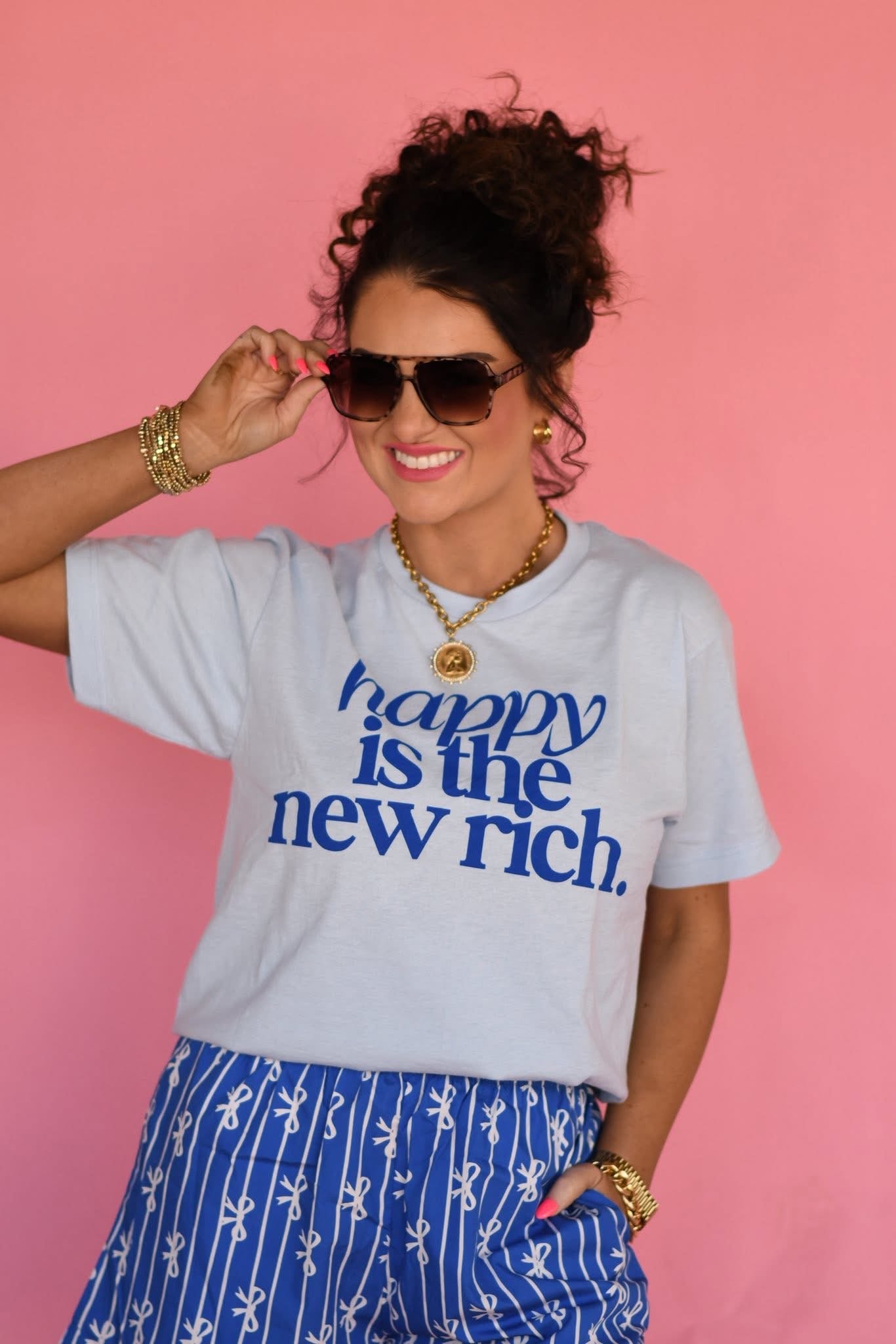 Happy is the new rich - Light Blue Tee