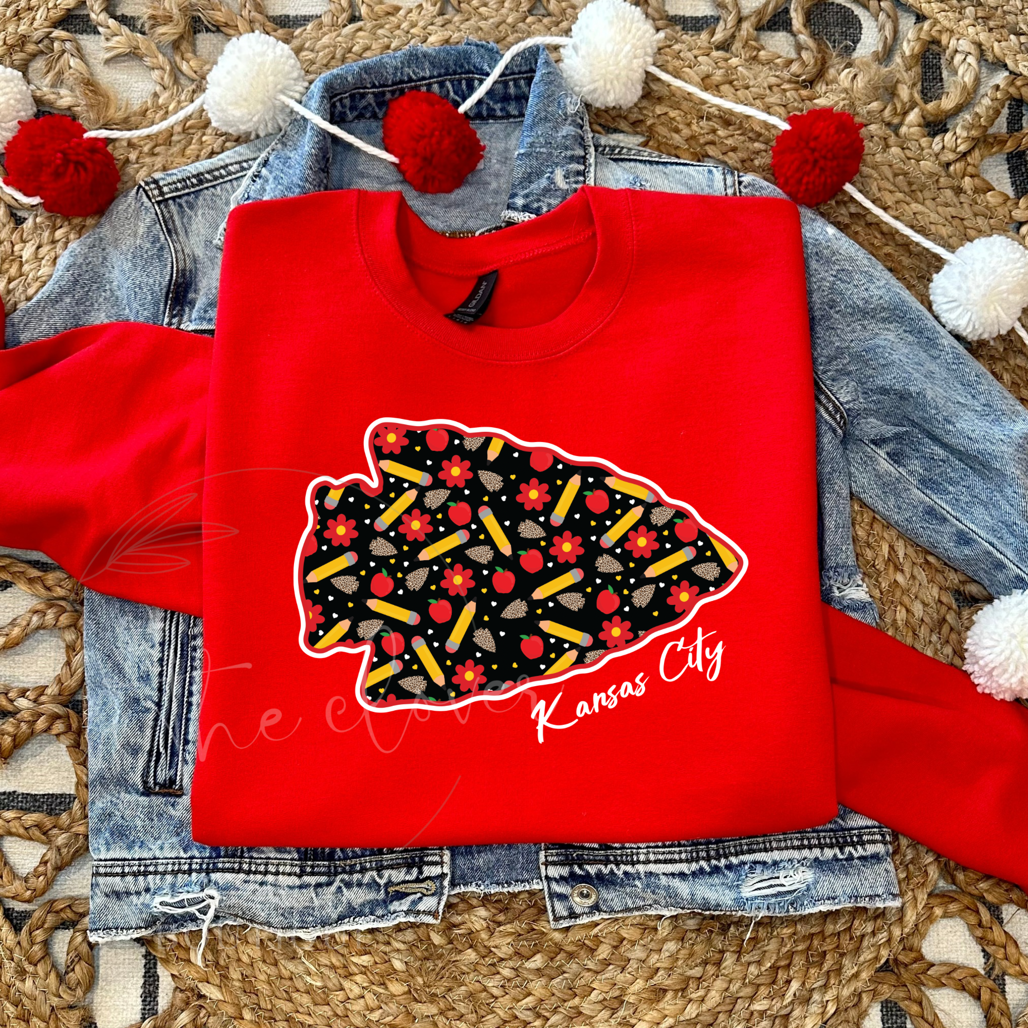 TEACHER THEMED ARROWHEAD- RED CREWNECK